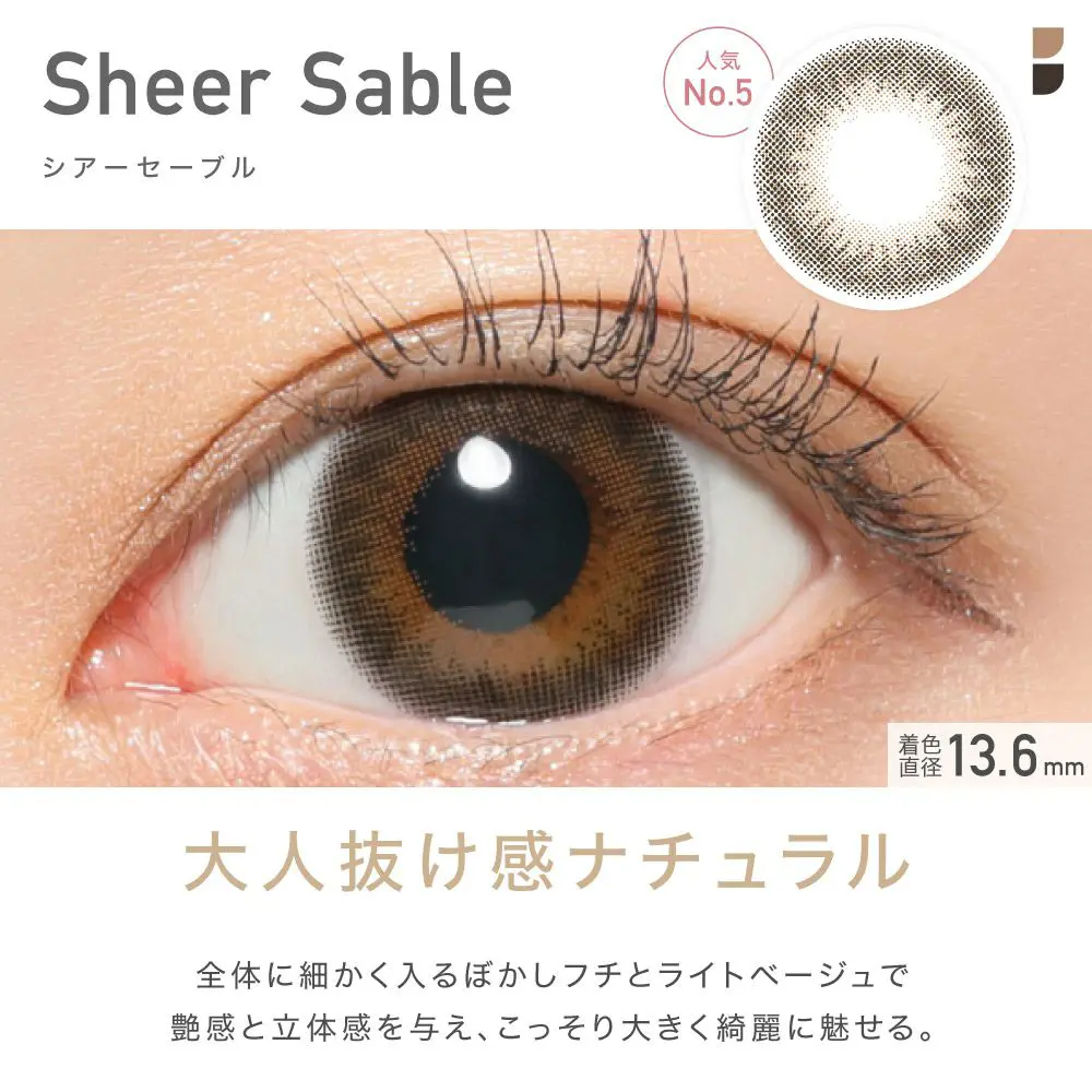 人気No.3 Sheer Sable(シアーセーブル) 大人抜け感ナチュラル 全体に細かくぼかしフチとライトベージュで艶感と立体感を与え、こっそり大きく綺麗に魅せる。