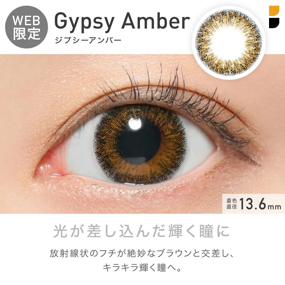 ReVIA 1month COLOR ジプシーアンバー DIA14.1 BC8.6 着色直径13.6 度なし2枚入り