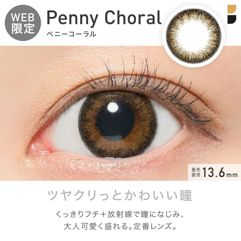 ReVIA 1month COLOR ペニーコーラル DIA14.1 BC8.6 着色直径13.6 度なし2枚入り