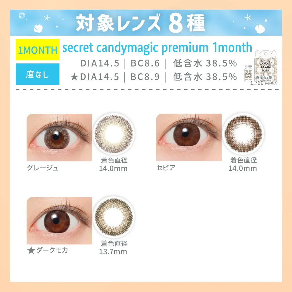 対象レンズ8種 secret candymagic premium 1month